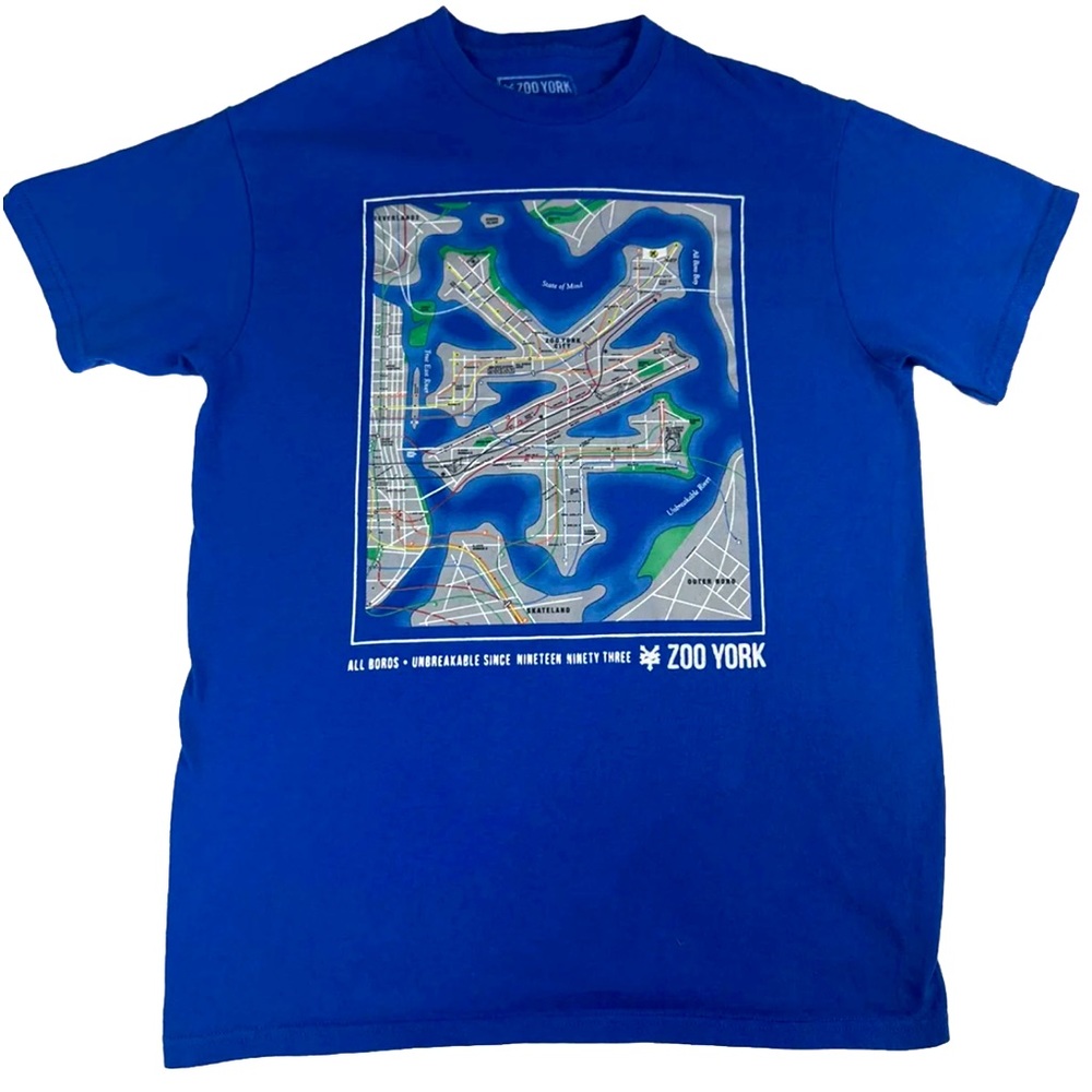 Zoo York Mens T Shirt Medium Blue Graphic Logo Map NY Short Sleeve